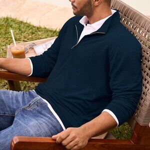 NWOT Lands End Men's Tall Long Sleeve Flex Performance Quarter Zip Shirt M Navy